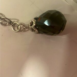 Elegant sterling silver circle chain with black glass pendant Necklace